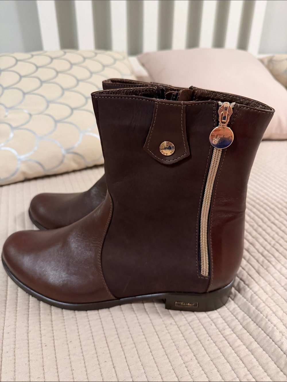 Women's Brown Leather Ankle Boots with Side Zip